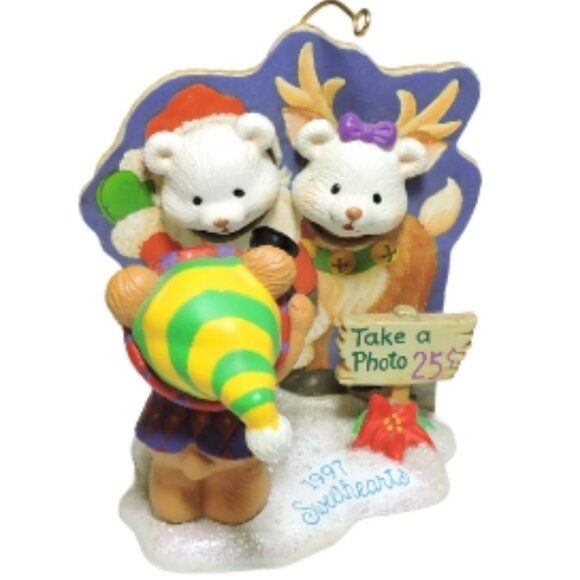 Vintage Christmas Tree Ornament Bears Posing For Photos 1997 Sweethearts Cameras - Picture 1 of 5
